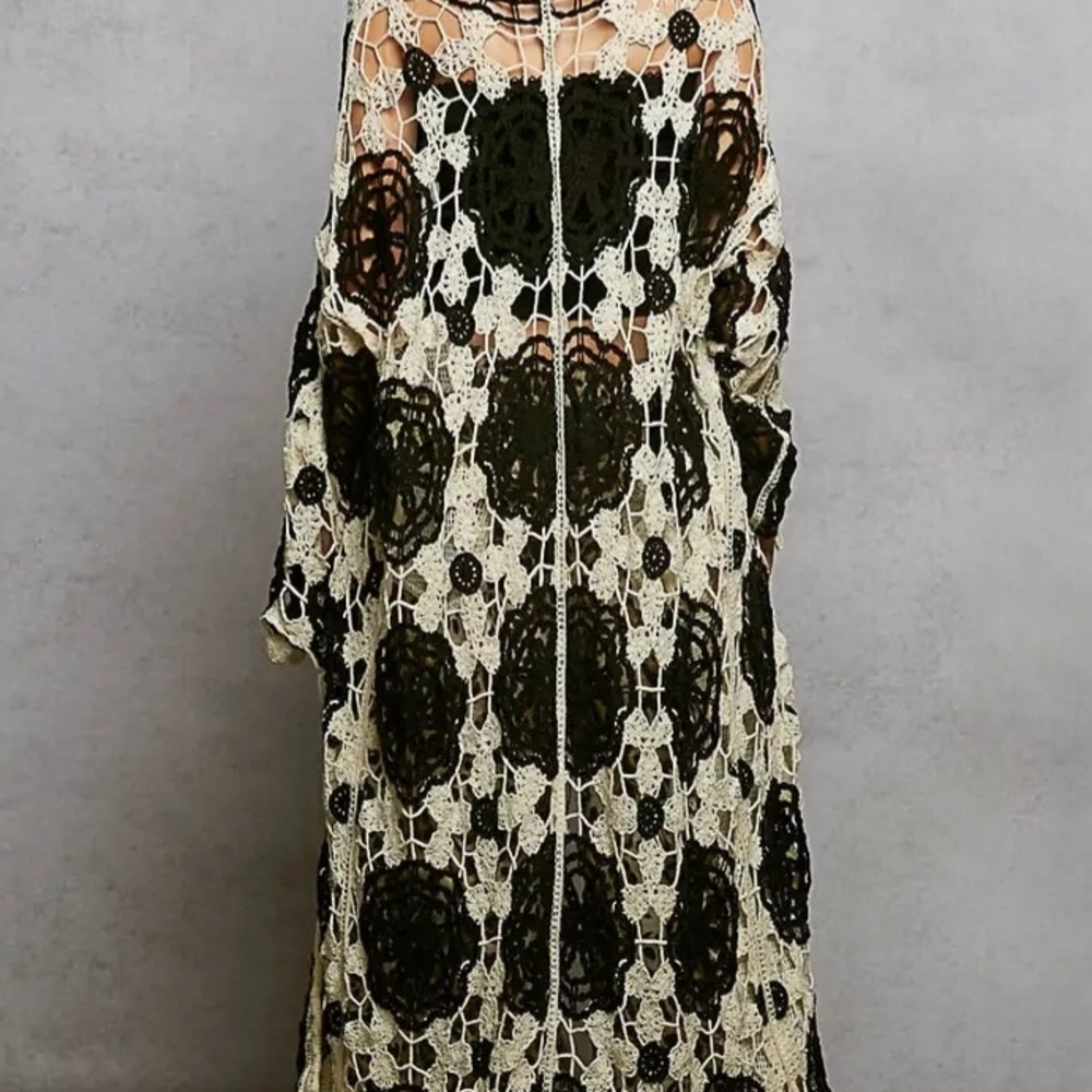 Pol Black and Cream Crochet Cardigan
